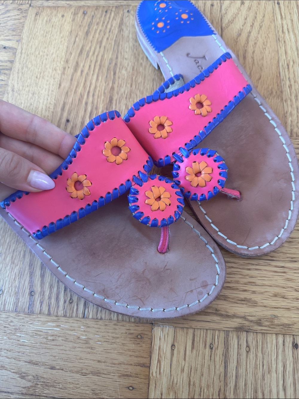 Jack Rogers | Navajo Sandals leather whipstitch blue pink 8.5 - Picture 3 of 5